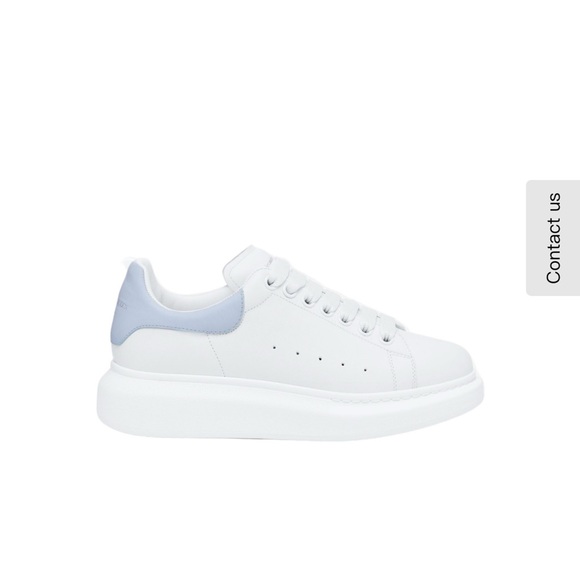 Alexander McQueen Shoes - Alexander McQueen White Sneakers with Light Blue Heel Tab